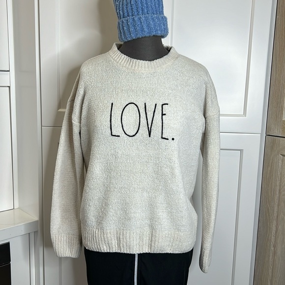Rae Dunn Pull Over crew neck Sweater Cream w/"Love" Super Soft Poly/Nylon Blend - Picture 1 of 11